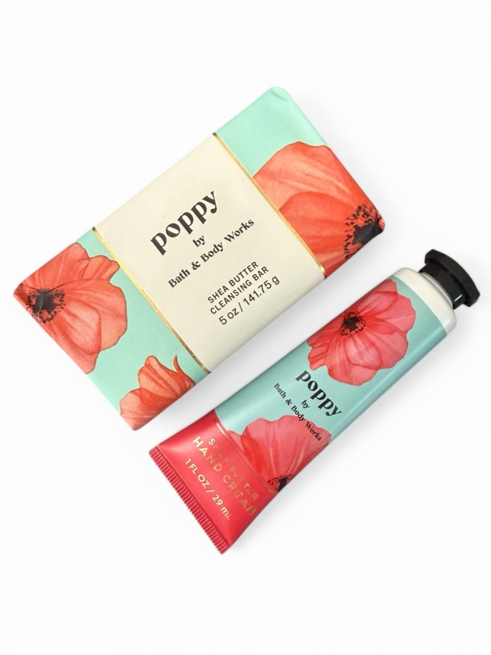 2-Pc Bath & Body Works Poppy Shea Butter Cleansing Bar & Hand Cream Set Bundle